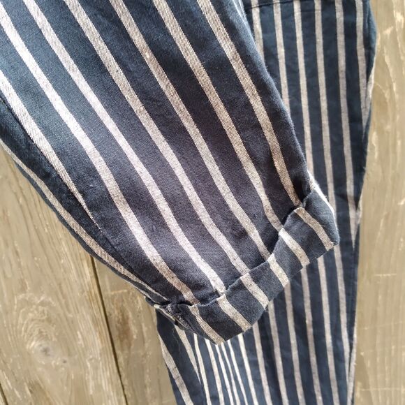 Ellen Tracy size L pull on pants 100% linen stripe dark navy gray - Picture 4 of 8